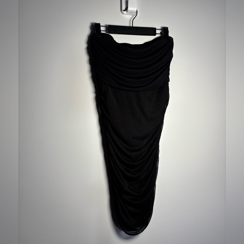 Sexy strapless Fashion Nova Black Ruched Mini Dress